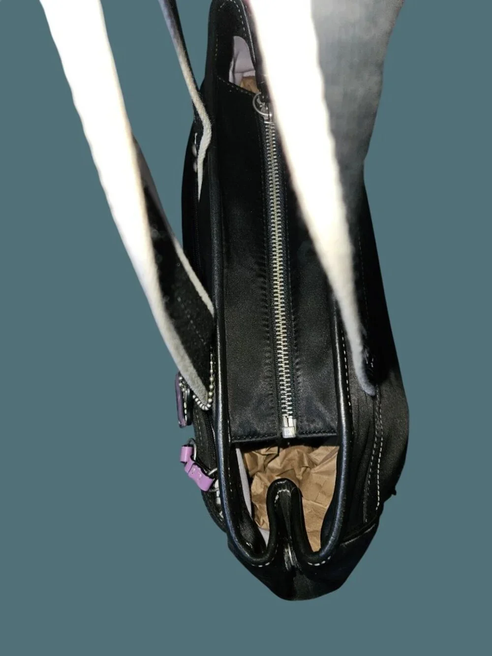 Coach Black Hamptons Weekend Nylon Side Cinched Snap Shoulder Tote Bag Travel